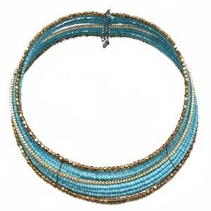 NEW Collection XIIX Turquoise Blue Gold Seed Bead Wrap Collar Necklace 17" L